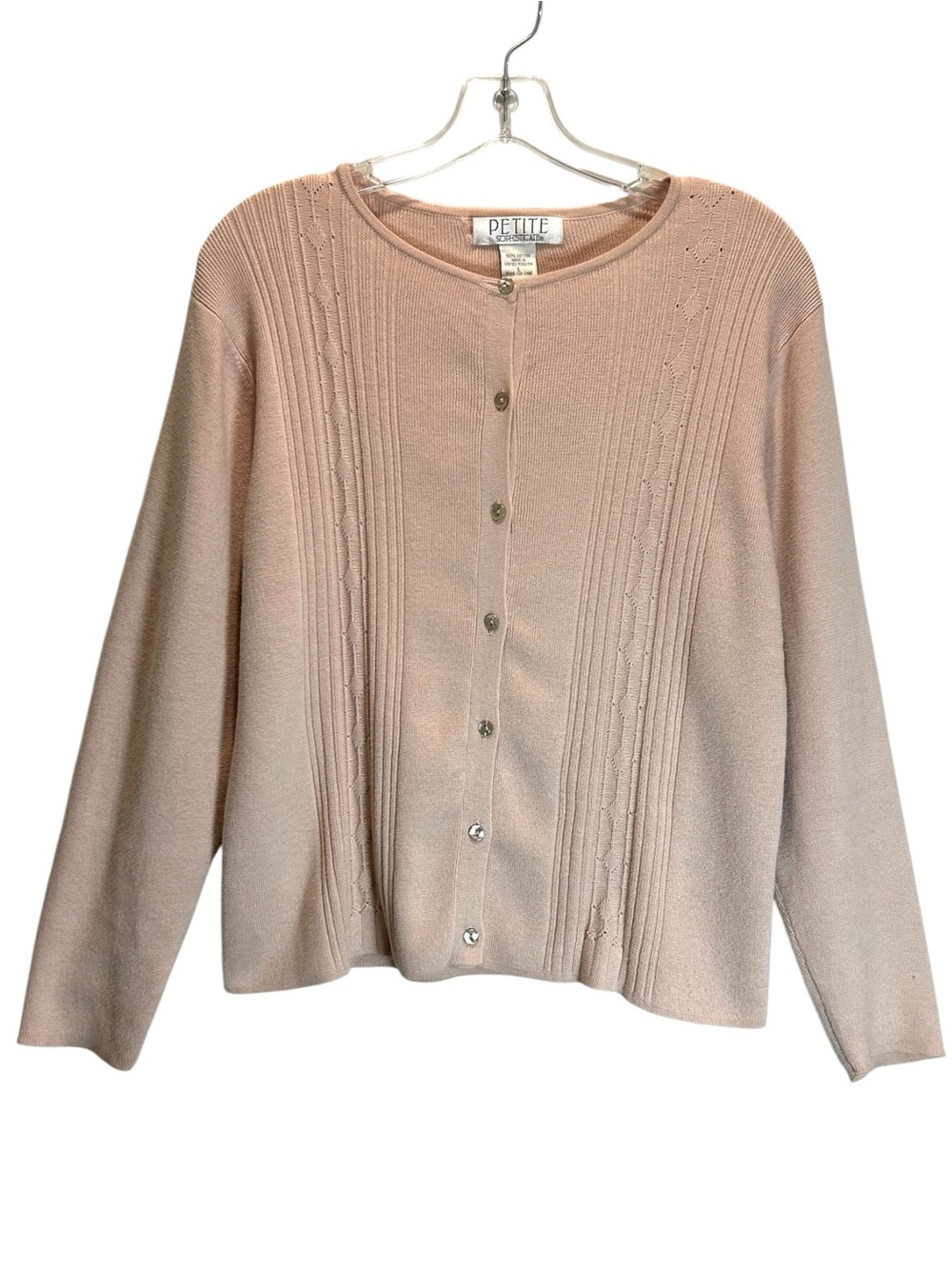 VTG Y2K Petite Sophisticate Soft Pink Cotton Button-up Cardigan - Large Petite